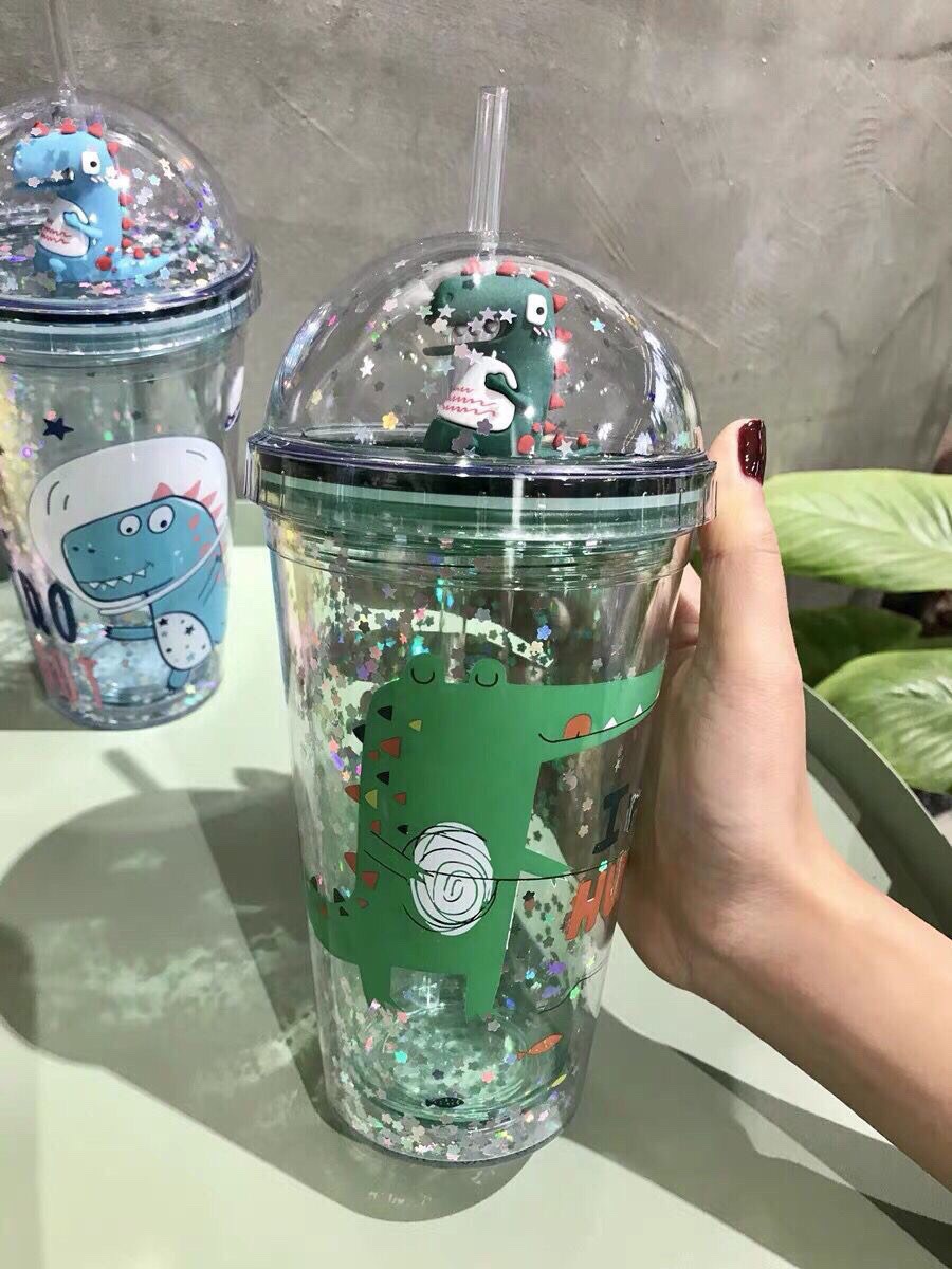 [HCM]BÌNH NƯỚC KHỦNG LONG 3D KIM TUYẾN 500ML