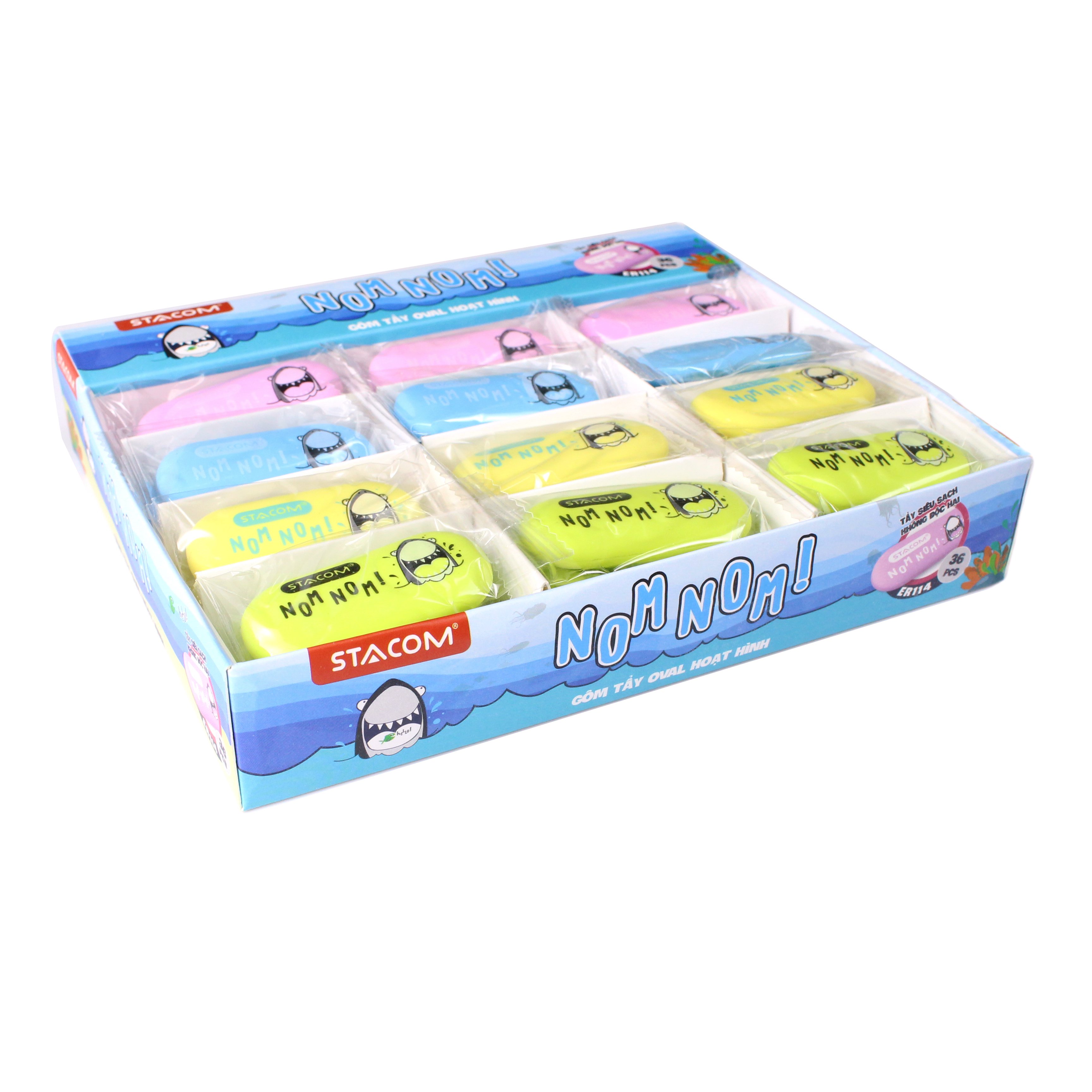 (Hộp 36 Viên) Gôm Oval hoạt hình NOM NOM STACOM ER114
