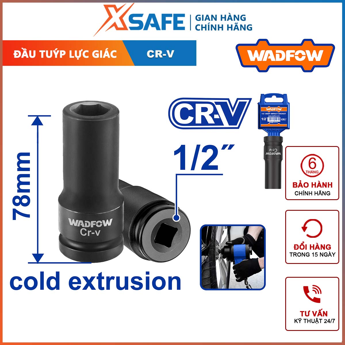 Wasfow full size long socket 1/2 inch hex socket wrench CR-V steel heavy duty rust-proof screw open bolt, hex socket head