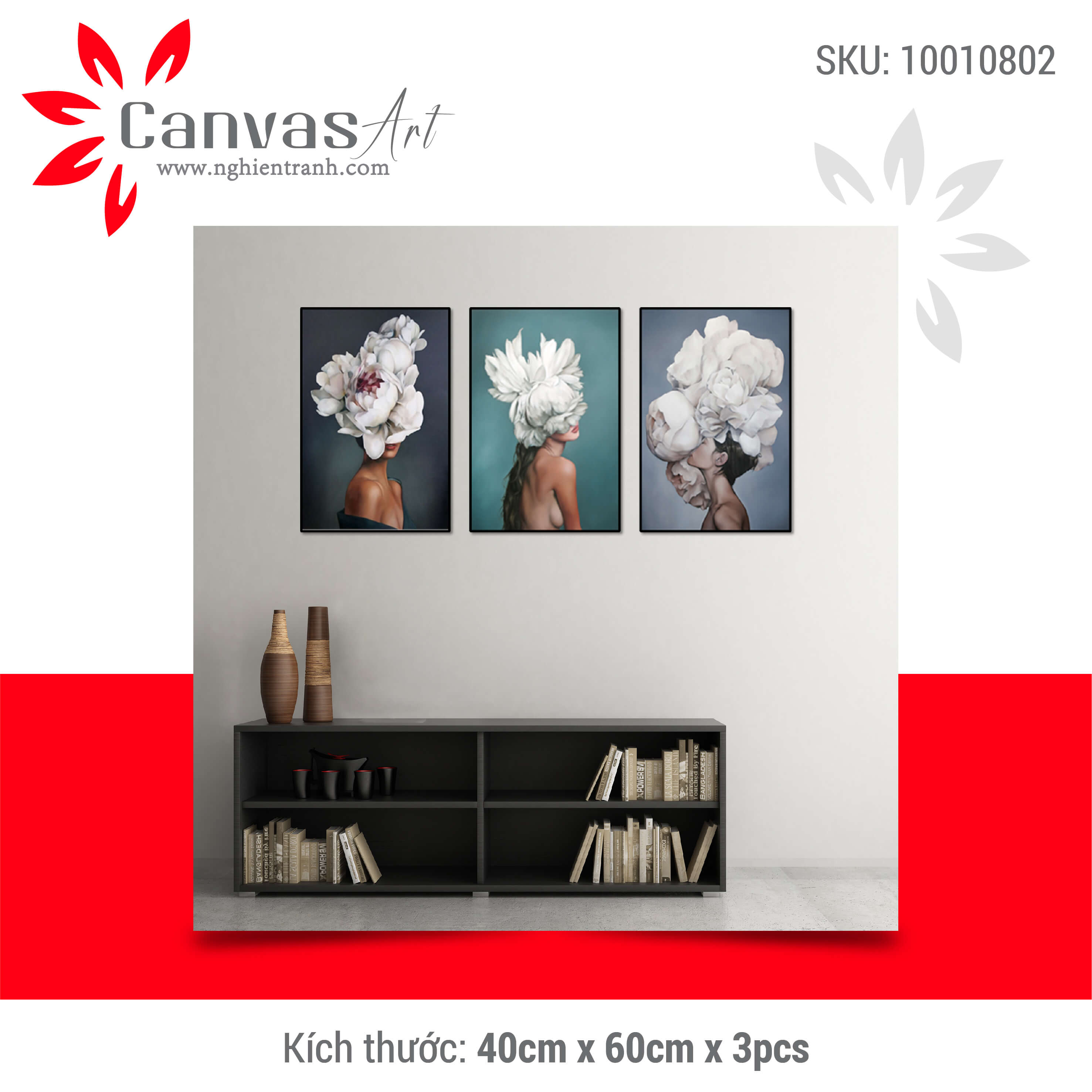 Combo 3 tranh treo tường nghệ thuật in trên canvas có khung, trang trí phòng khách, phòng ngủ (#10010802)