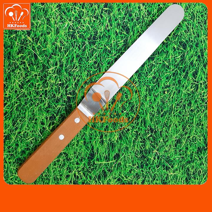Dao chà láng cong gấp khúc inox trét kem bánh gato cán gỗ