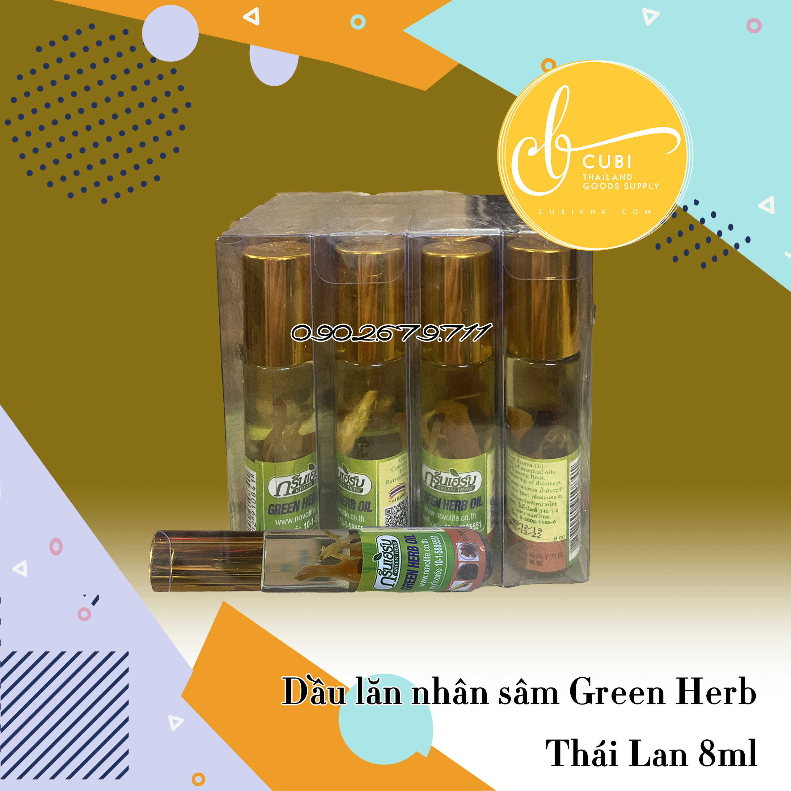 Combo 3 Chai Dầu Lăn Thảo Dược Green Herb Thái Lan