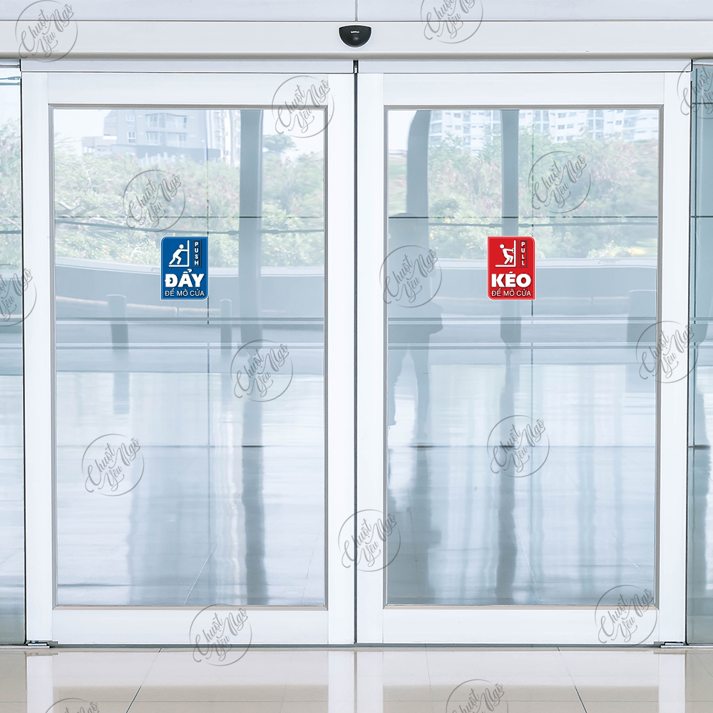 Bộ 2 miếng dán cửa kính KÉO ĐẨY pull push dán cửa ra vào decal sticker