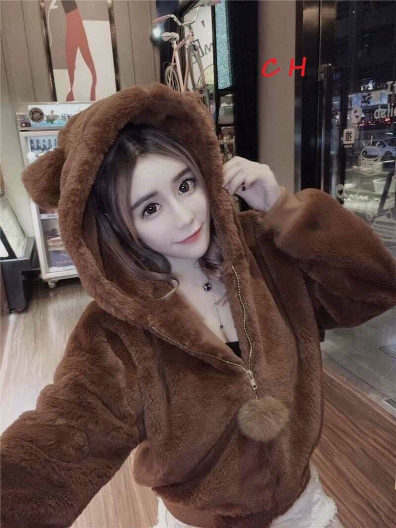 (ẢNH CHỤP THẬT) ÁO LÔNG CỪU TAI GẤU CỰC XINH, HUYỀN TRANG 1995