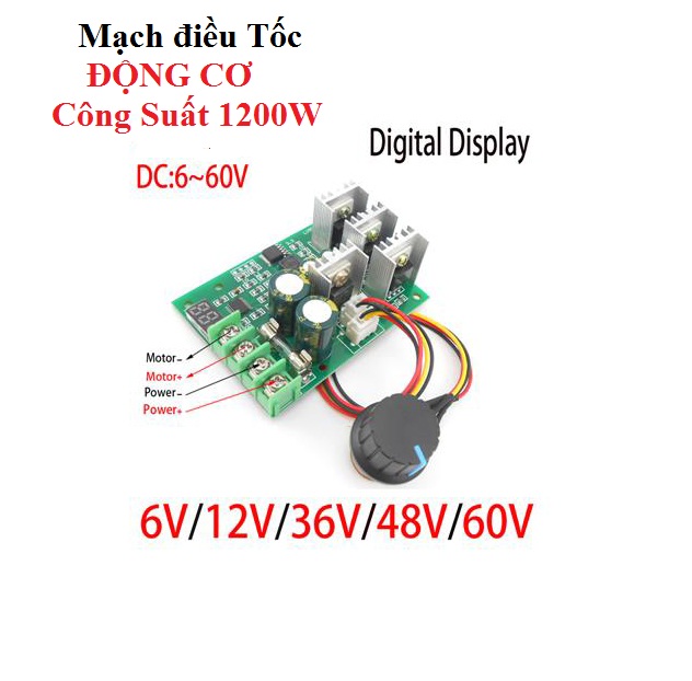 Mạch Điều Tốc Độ Động Cơ 20A DC12-24V/60V/1200w