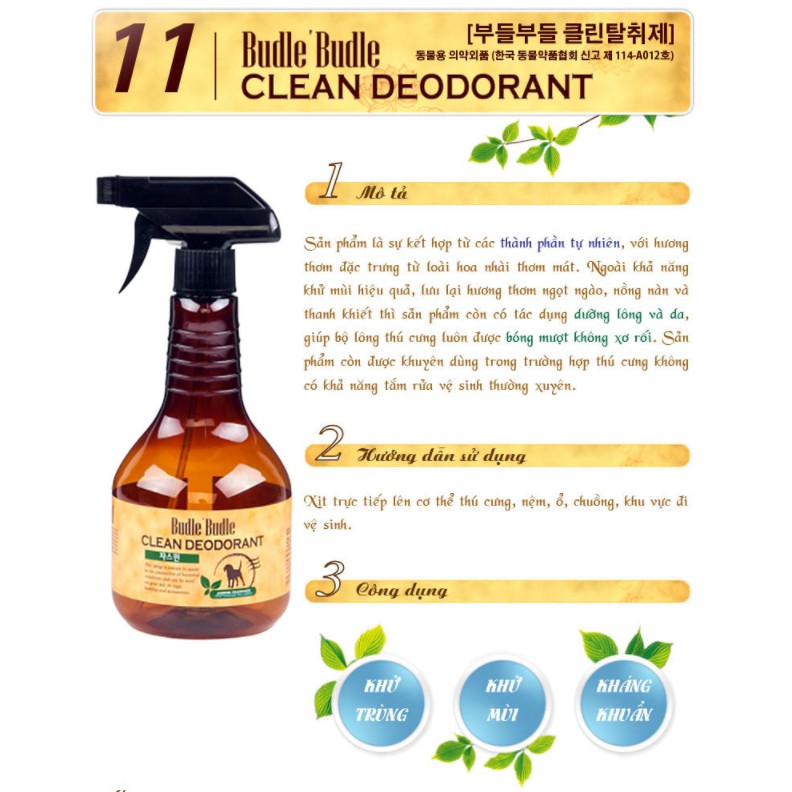 Xịt khử mùi dưỡng lông  cho thú cưng Budle'Budle