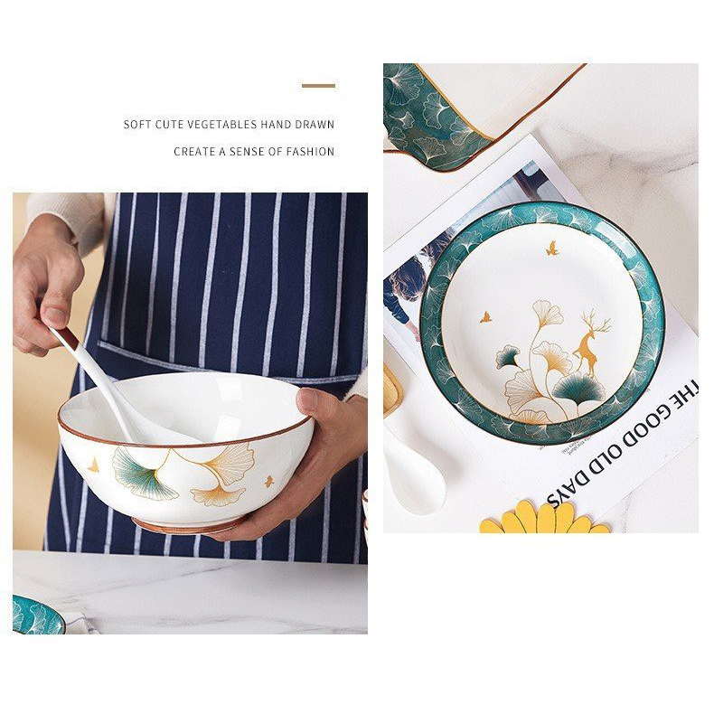Bộ bát đĩa gốm sứ decor cao cấp sang sịn mịn, Sét 13 món