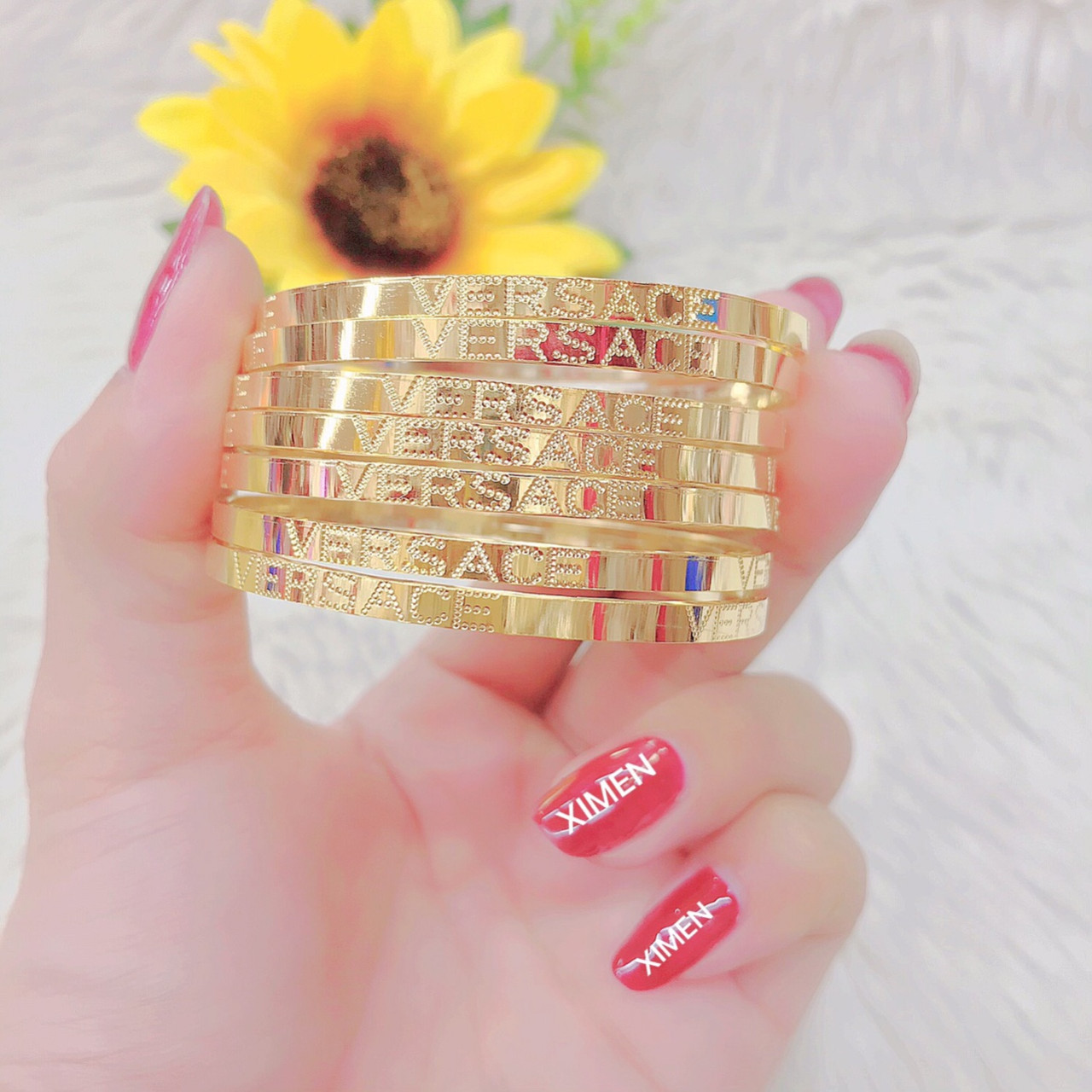 [Khuyến mãi lớn-Hàng mới về] Bộ vòng ximen Vercace vàng non 7 chiếc mạ vàng 18K cao cấp vòng ximen bản 4 li khóa vàng thật giống vàng thật 99%