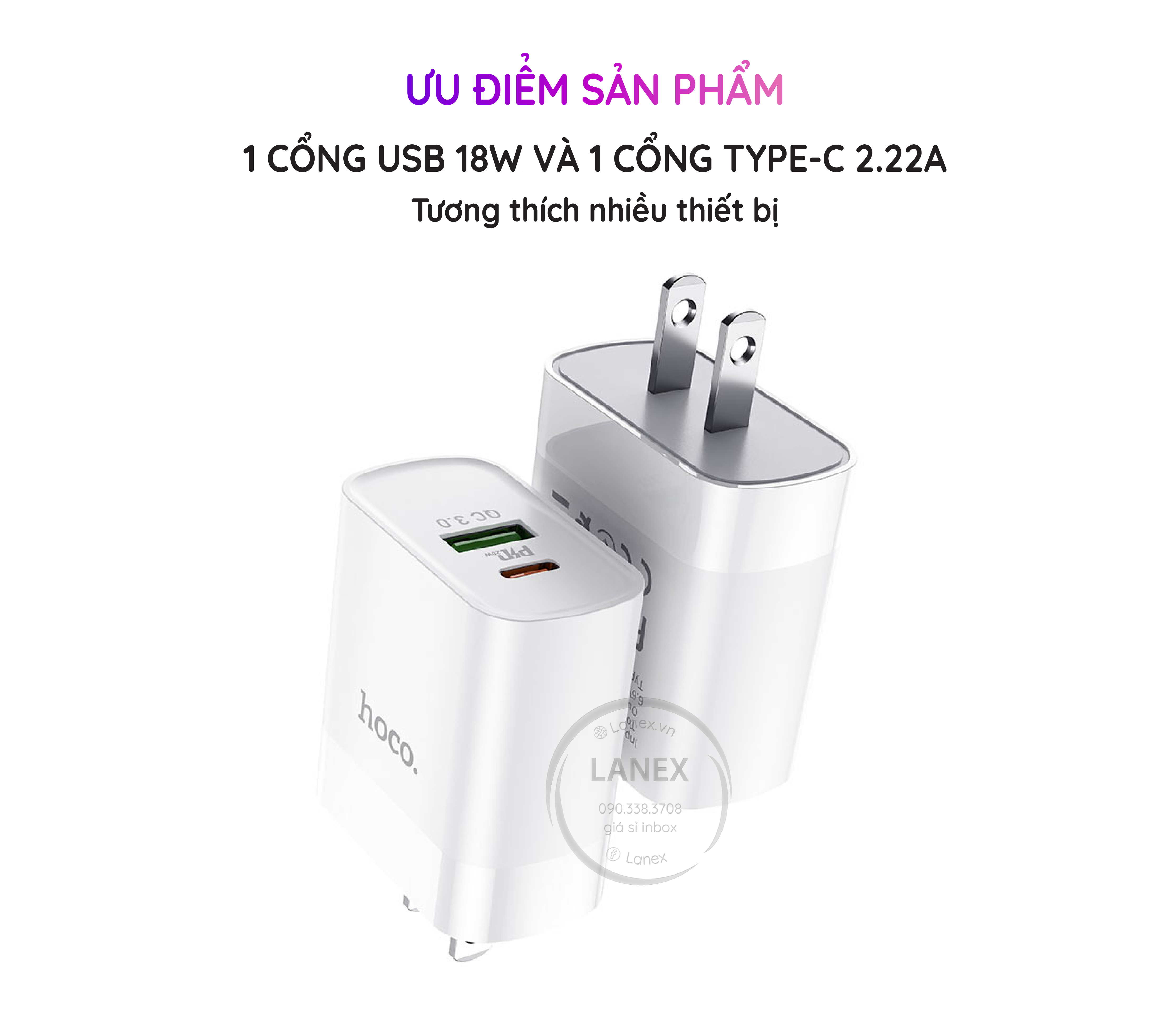 Cóc Sạc Nhanh Hoco C80 1 Cổng Usb 3.0a Pd Qc3.0 20w