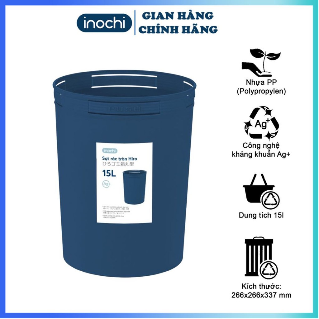 Sọt rác nhựa tròn inochi 15 lít màu rất đẹp làm sọt rác văn phòng, khách sạn, đựng rác gia đình sr15l