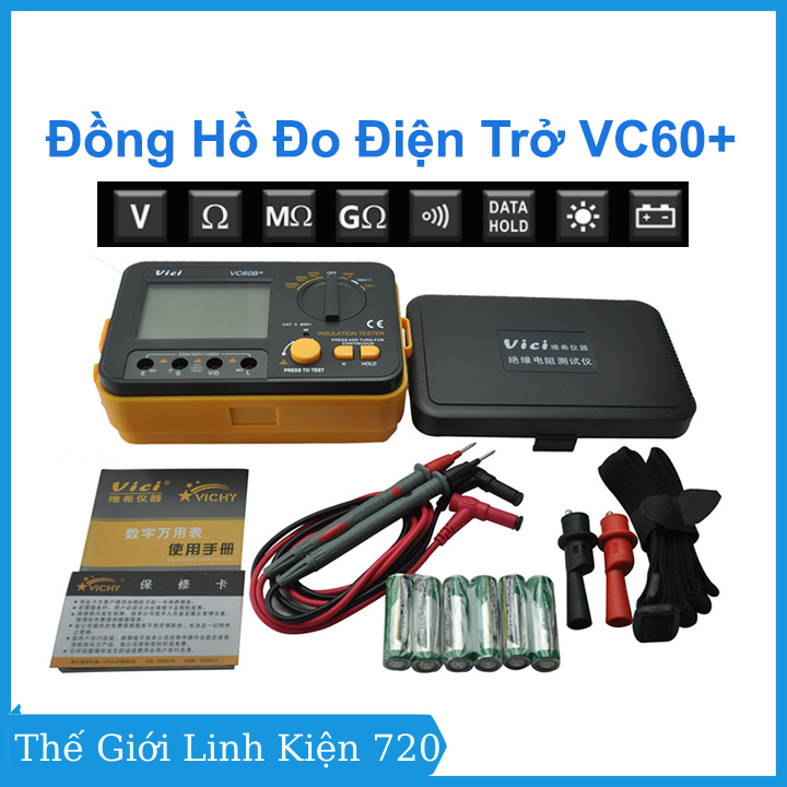 Đồng hồ đo điện trở cách điện kỹ thuật số, máy đo Megohm VC60+