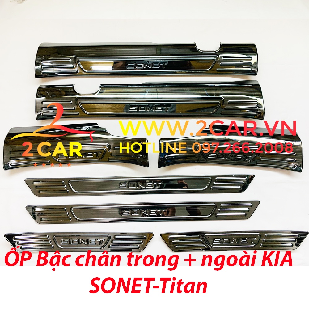 Ốp bậc cửa , nẹp bước chân trong, ngoài xe Kia SONET 2021- 2022- 2023