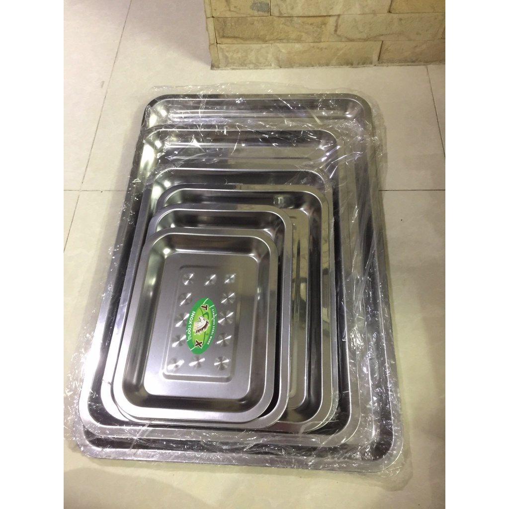 Mâm khay cạn chữ nhật inox, khay inox dày, đẹp, hàng loại tốt đủ kích cỡ