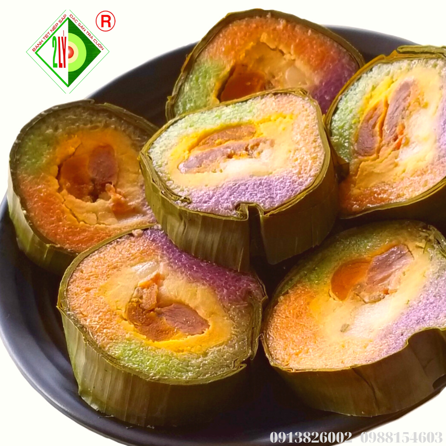 Bánh tét tôm sắc (ba màu) [bánh tét trà cuôn hai lý tại trà vinh]