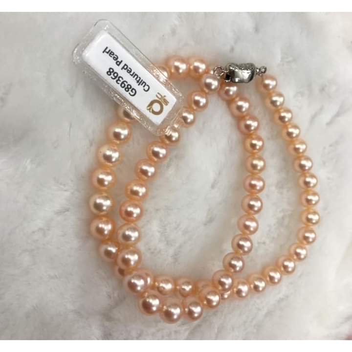 Chuỗi đeo cổ ngọc trai hồng cam 6ly sang trọng - ngọc trai trường thịnh