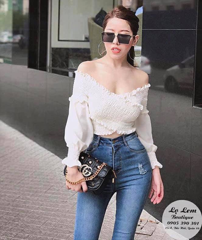 Áo voan trễ vai nhúm đắp chéo siêu hot