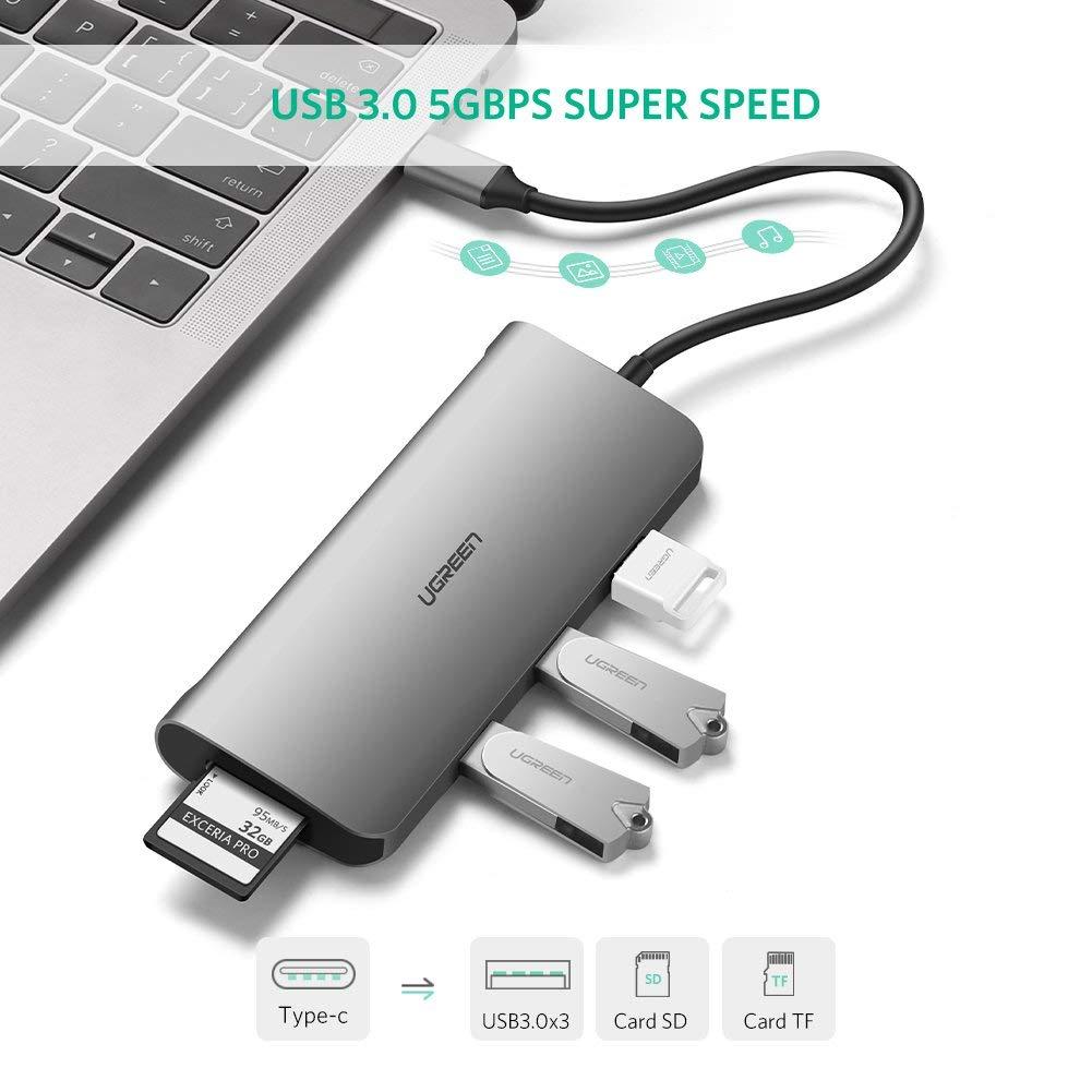 Hub USB Type C To HDMI, VGA, USB 3.0, Lan, SD, USB-C Ugreen 40873