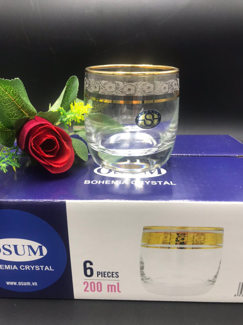 Cốc thủy tinh 200ml khảm bạc