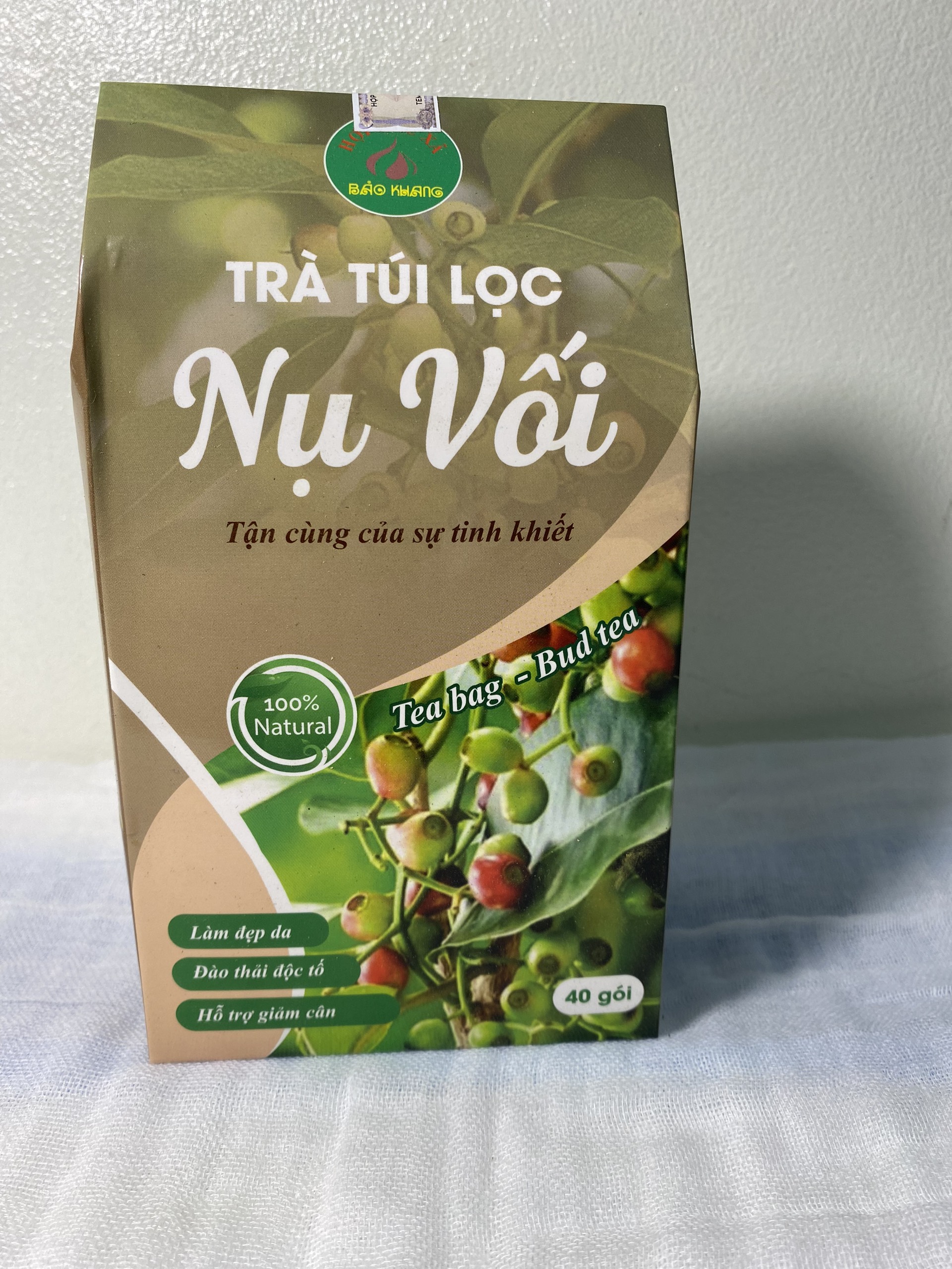 Hộp 40 gói trà túi lọc nụ vối Bảo Khang, trà nụ vối, giảm mỡ máu, tiểu đường, thanh nhiệt, cải thiện tiêu hóa