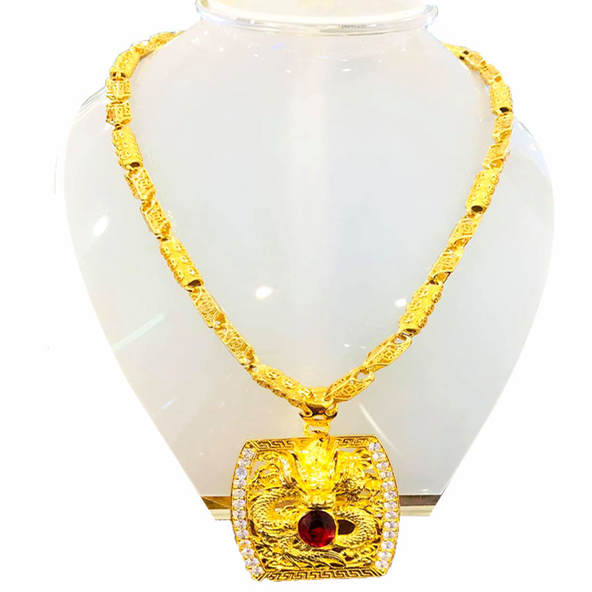 [COMBO 2 SP - GIÁ BÈO NHÈO] Dây chuyền và mặt dây chuyền họa tiết rồng ngậm ngọc mạ vàng 18K - KT Mặt 4.5x6cm, KT Dây 60cm,kĩ xảo khắc rõ nét, rồng nổi cộm cáng, công nghệ xi hiện đại - Caraven silver - XD