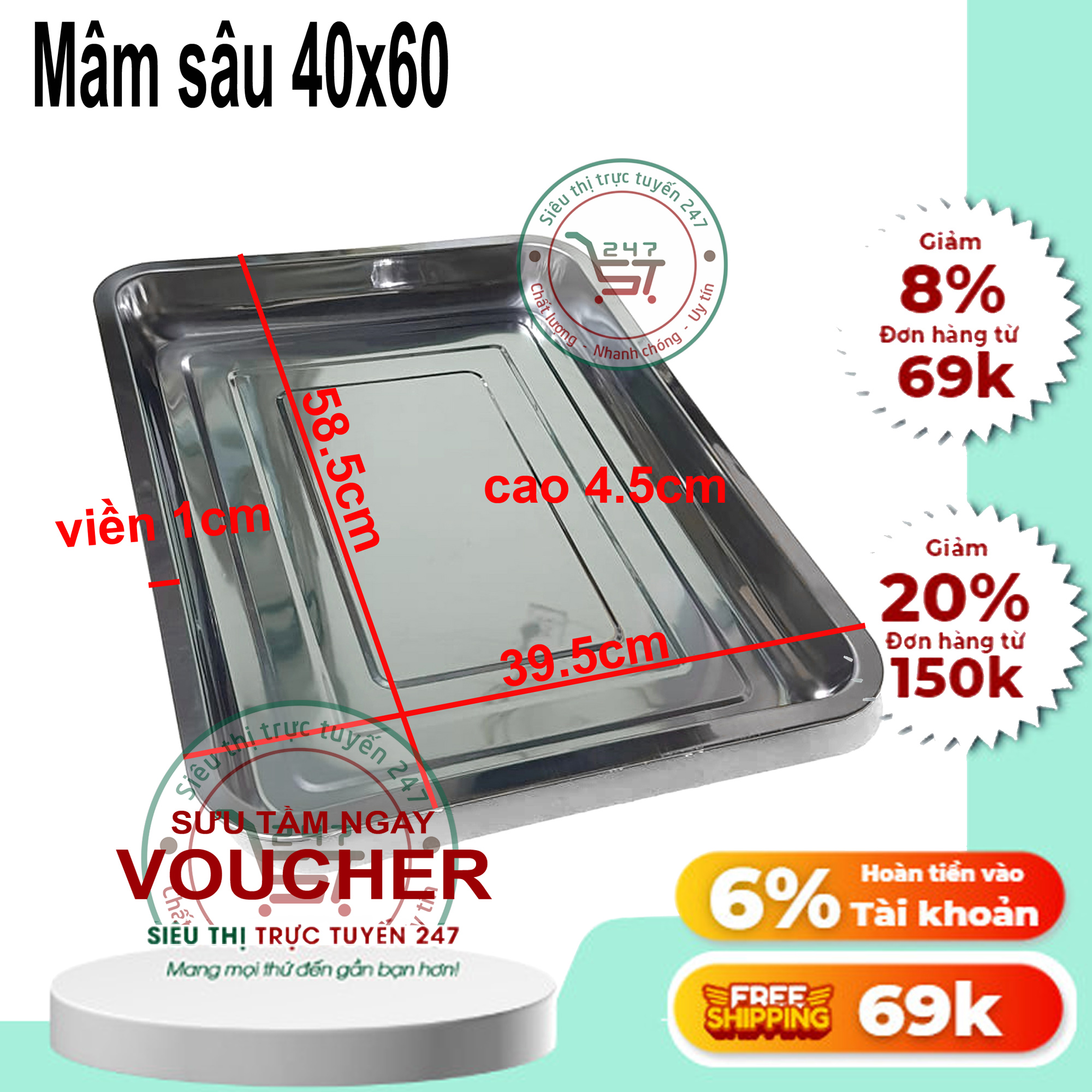 Khay đựng thức ăn bằng inox sâu 4 cm nhiều kích thước Khay inox an toàn tiện dụng cho nhà bạn|Siêu thị trực tuyến 247