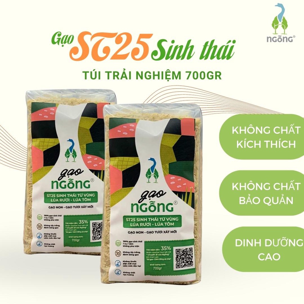 Gạo Ngỗng Sinh Thái ST25 - Gạo Sạch Ruộng Rươi Tôm Gói 700gr