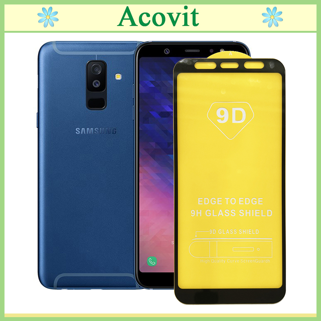 "Kính cường lực 9D Samsung A6+ " _ FULL Màn Hình _ Độ Cứng 9H _ Anh thật Sản Phẩm _ ( Tặng kèm bộ giấy lau Màn hình) Acovit"