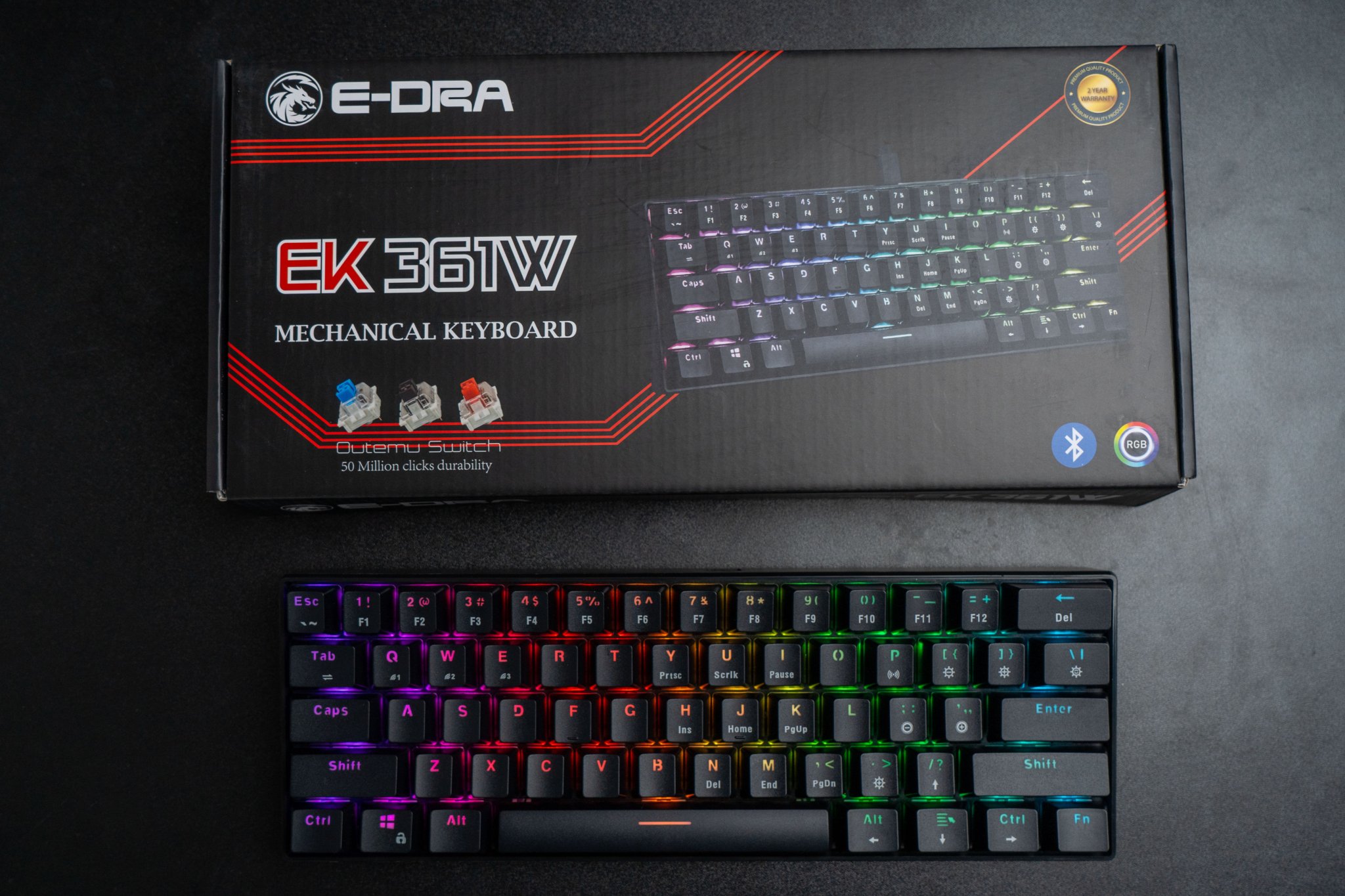 Bàn Phím Cơ Không Dây Blutooth E-DRA EK361W Led RGB - Brown Switch