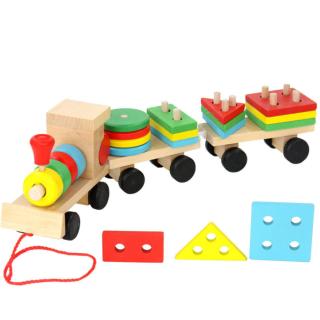 Đồ chơi đoàn tàu hỏa thả hình 16 khối gỗ phát triển tư duy cho bé thumbnail