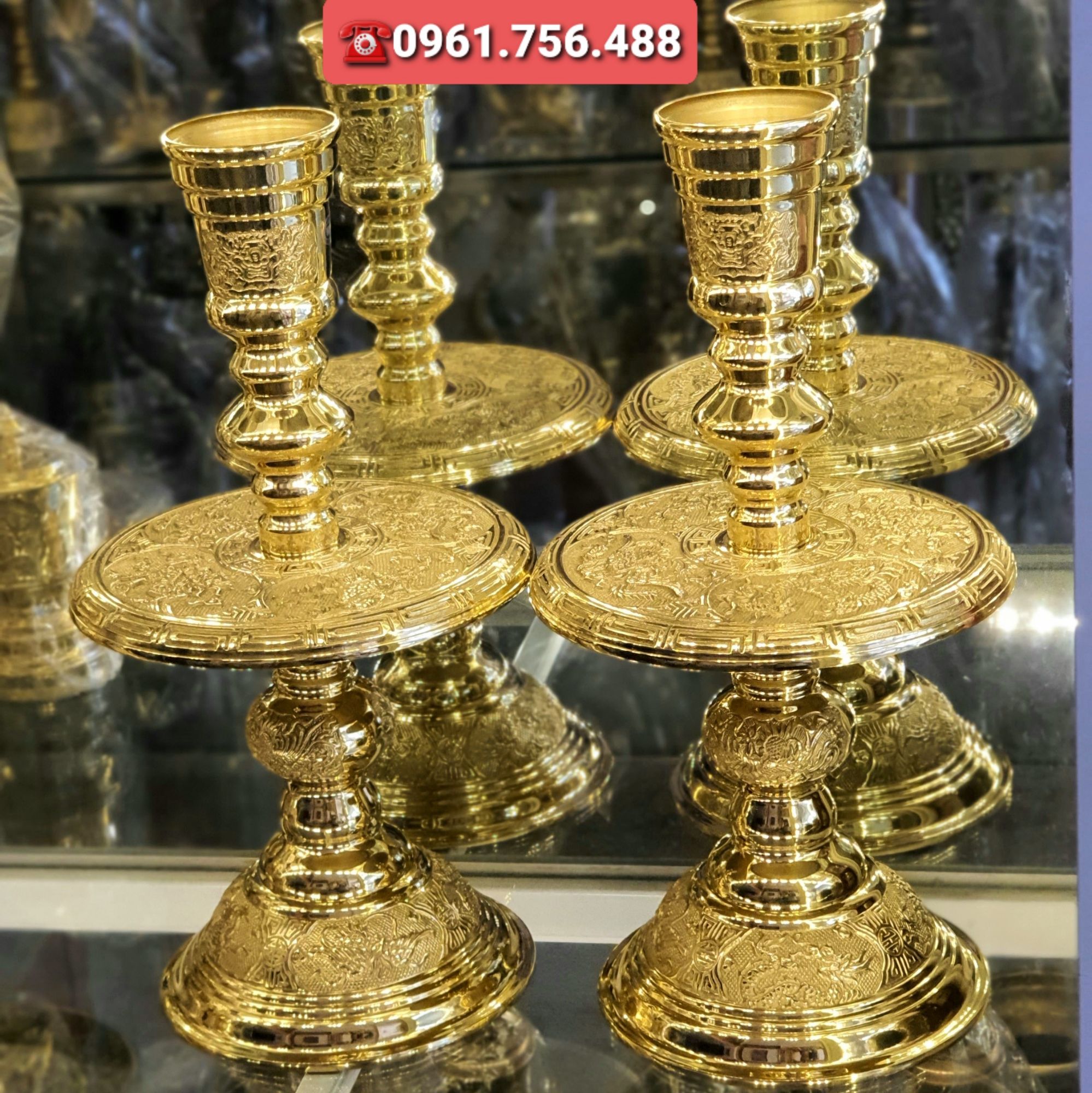 Pair of 33cm Golden Bronze Candlesticks