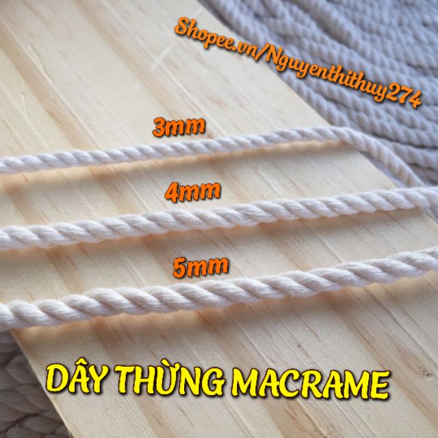 10 mét dây thừng macrame màu kem 2mm, 3mm, 4mm, 5mm