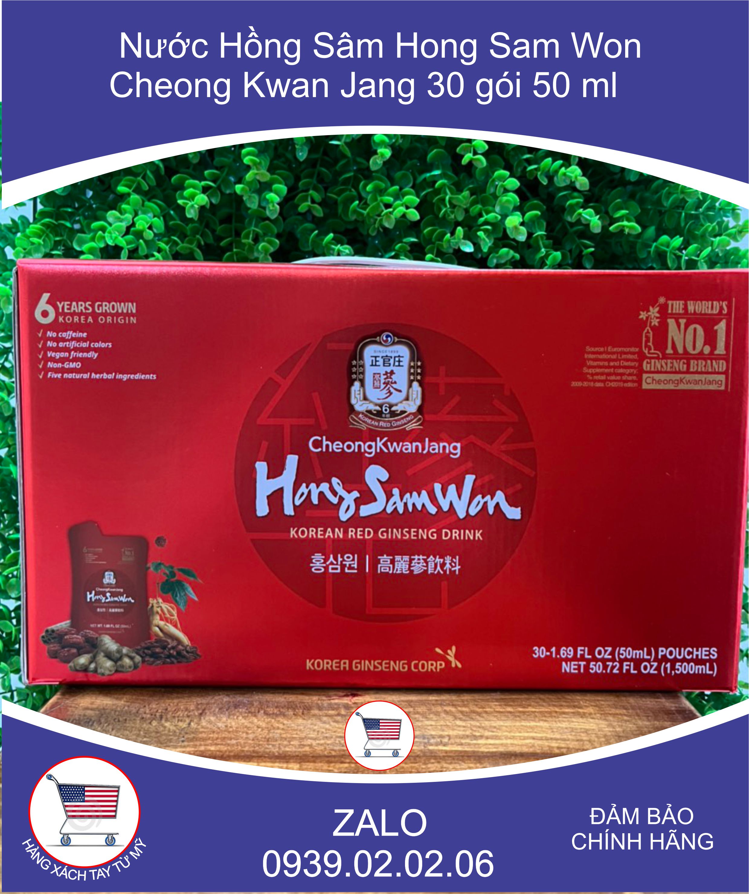 HCMDate 2024 Hồng sâm nước Hàn Quốc 6 năm tuổi Hong Sam Won. Thùng 30 gói.