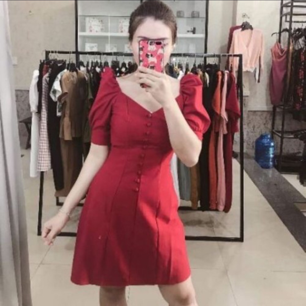 Đầm chữ A tay nhún
