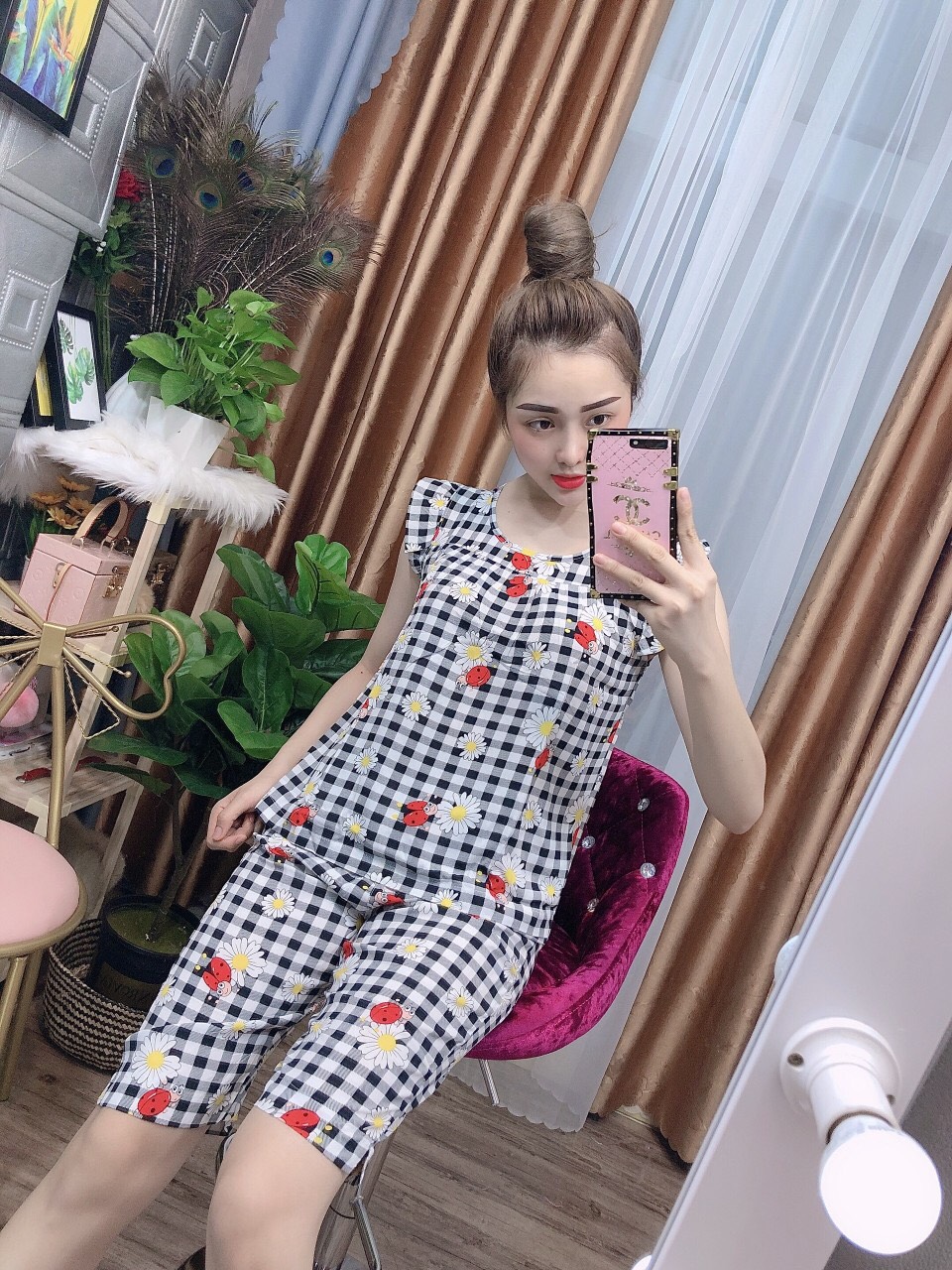 Đồ bộ lụa lửng hoa bọ dễ thương giao hình thú ngẫu nhiên có size 40-75kg - tl06