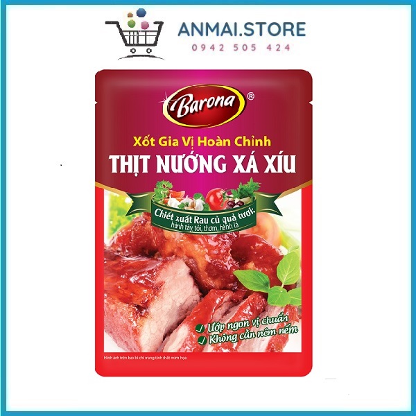 Xốt gia vị hoàn chỉnh ướp thịt nướng xá xíu Barona gói 80g