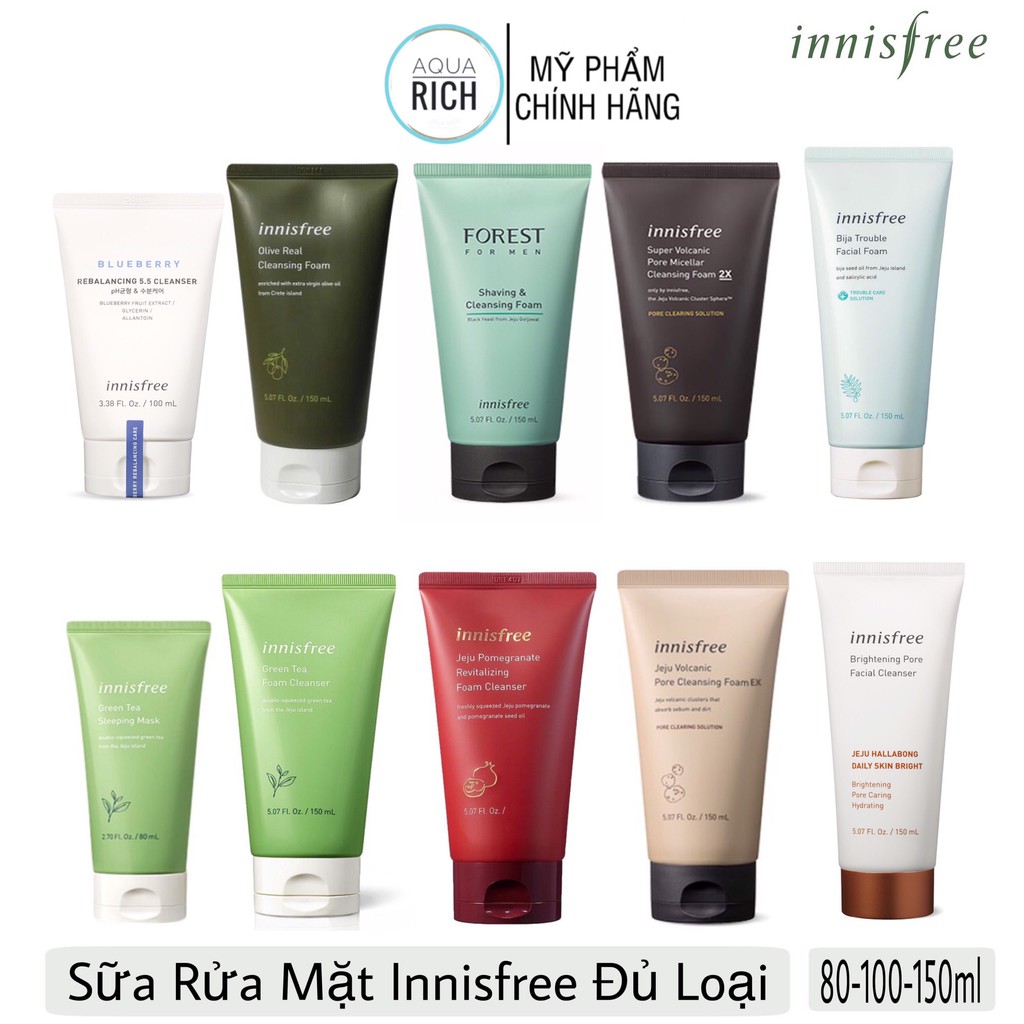 [Mẫu Mới] Sữa Rửa Mặt Innisfree 150ml Đủ Loại [Bija - Volcanic - Green Tea]