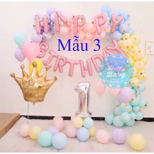 Set trang trí sinh nhật bóng pastel như hình - Hello Baby