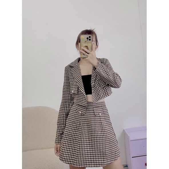 Set dạ bố caro vest croptop 2 món ( có bigsize cho nàng chubby )