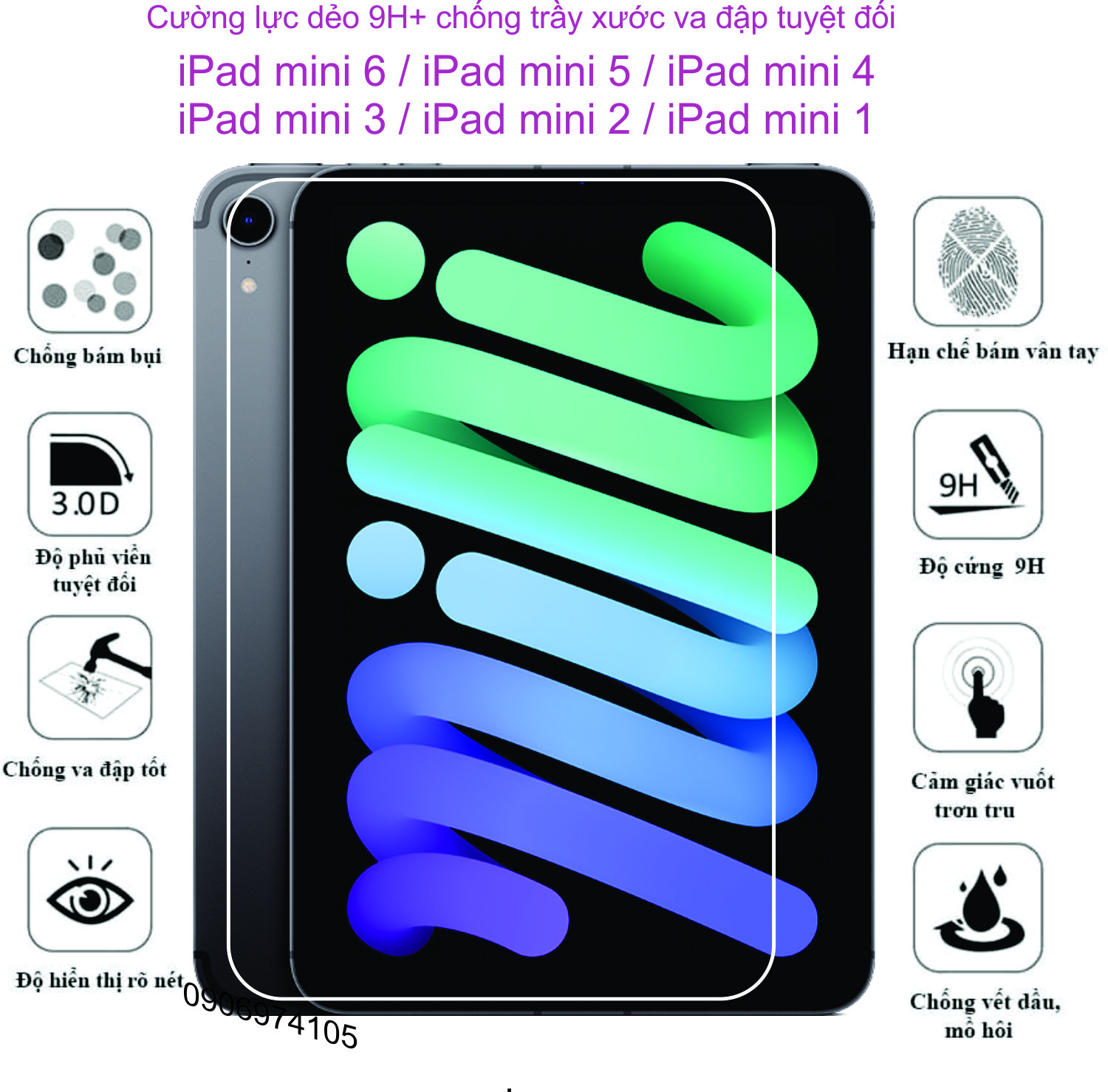 Cường lực dẻo 9h+ iPad Mini 6 / ipad mini 5 / ipad mini 4 / ipad mini 3 / ipad mini 2 / ipad mini 1 bảo vệ máy toàn diện