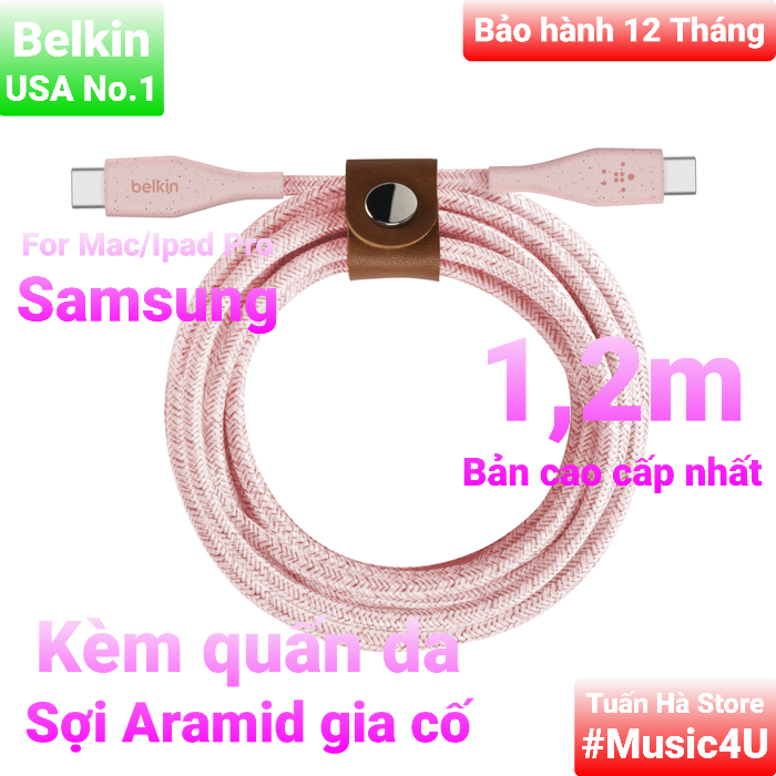 Cable fast charger Belkin core aramid fiber USB type C output type C 1,2M 60W Edition Premium for MacBook Samsung iPad Pro Tuan Ha store
