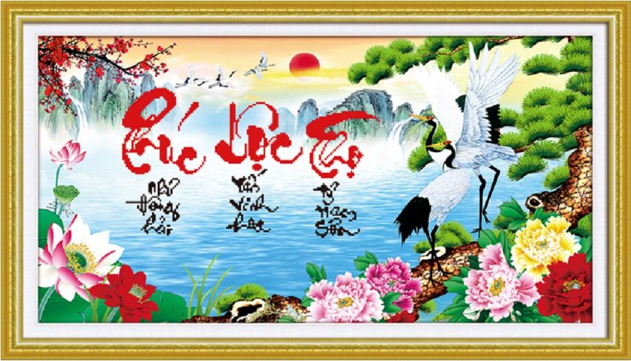 Tranh thêu chữ thập phúc lộc thọ dlh-222994