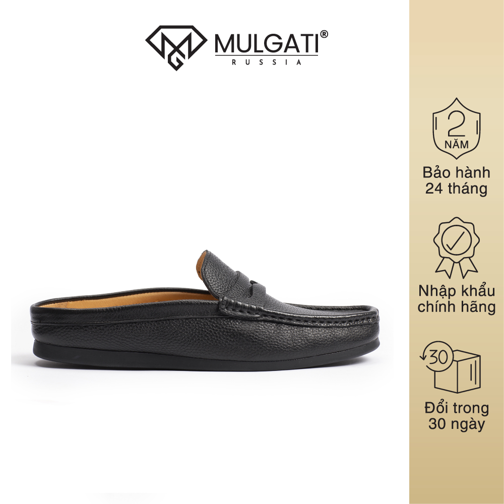 Giày Sục Nam MULGATI Da Bò Cao Cấp Phong Cách Công Sở Gót Bằng Đen - A16739