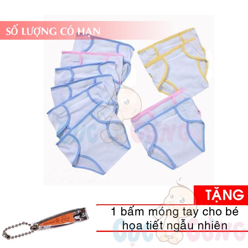 Tã vải dán cho bé trắng viền màu - set 10 cái (có 3 size) - Tặng 1 cắt móng tay họa tiết ngẫu nhiên