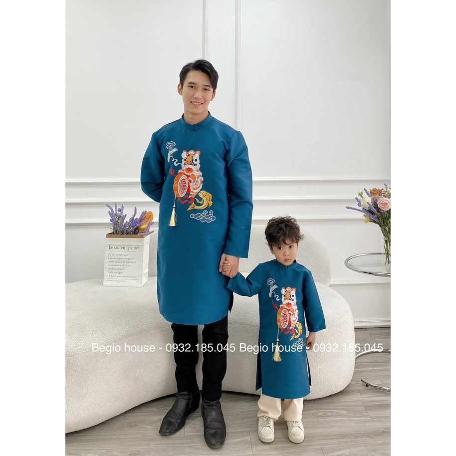 Áo Dài Cho Bố Và Bé Trai Thêu Lân