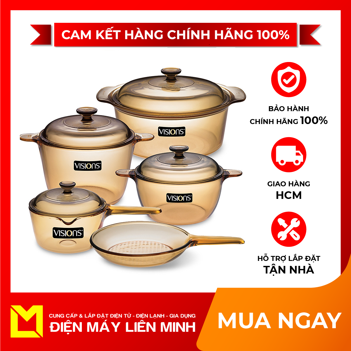 [HCM][Trả góp 0%] Bộ 5 Nồi Thủy Tinh Visions VS-339/CL1 - Miễn phí vận chuyển HCM giao hàng trong ngày