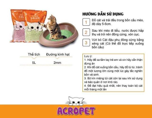 Cát vệ sinh mèo đậu nành Acropet 5lít