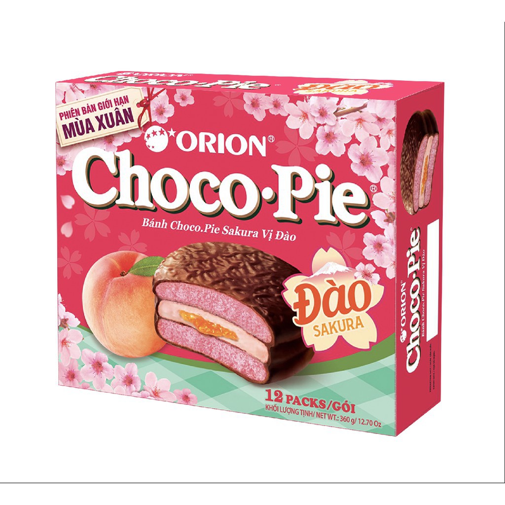 Bánh Choco Pie Sakura Vị Đào Orion (Hộp 12 cái)