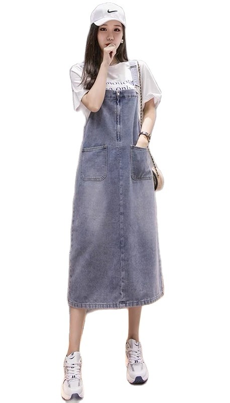 Yếm Váy Jean Dài Màu xanh kiểu mới chất bò dày dặn YB18- váy yếm bò nữ dáng  dài XÒE CHỮ A phong cách ulzzang vintage đi học đi chơi dễ thương-
