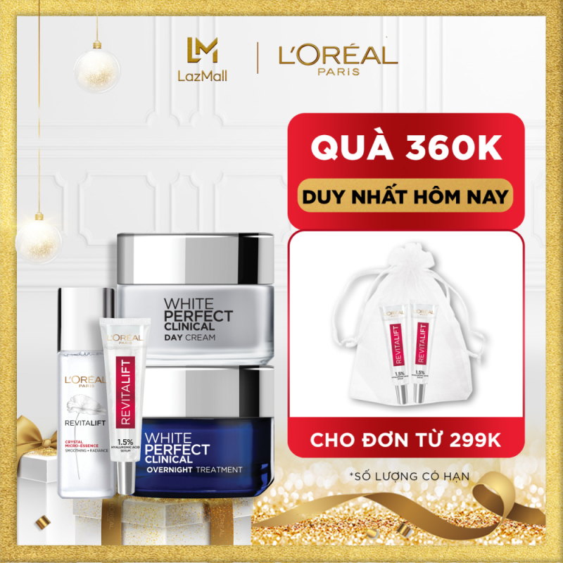 Bộ kem dưỡng trắng da mờ thâm nám White Perfect Clinical ngày & đêm kèm siêu serum cấp ẩm sáng da tức thì HA 7.5ml & dưỡng chất căng mướt da Crystal Micro-Essence 22ml giá rẻ