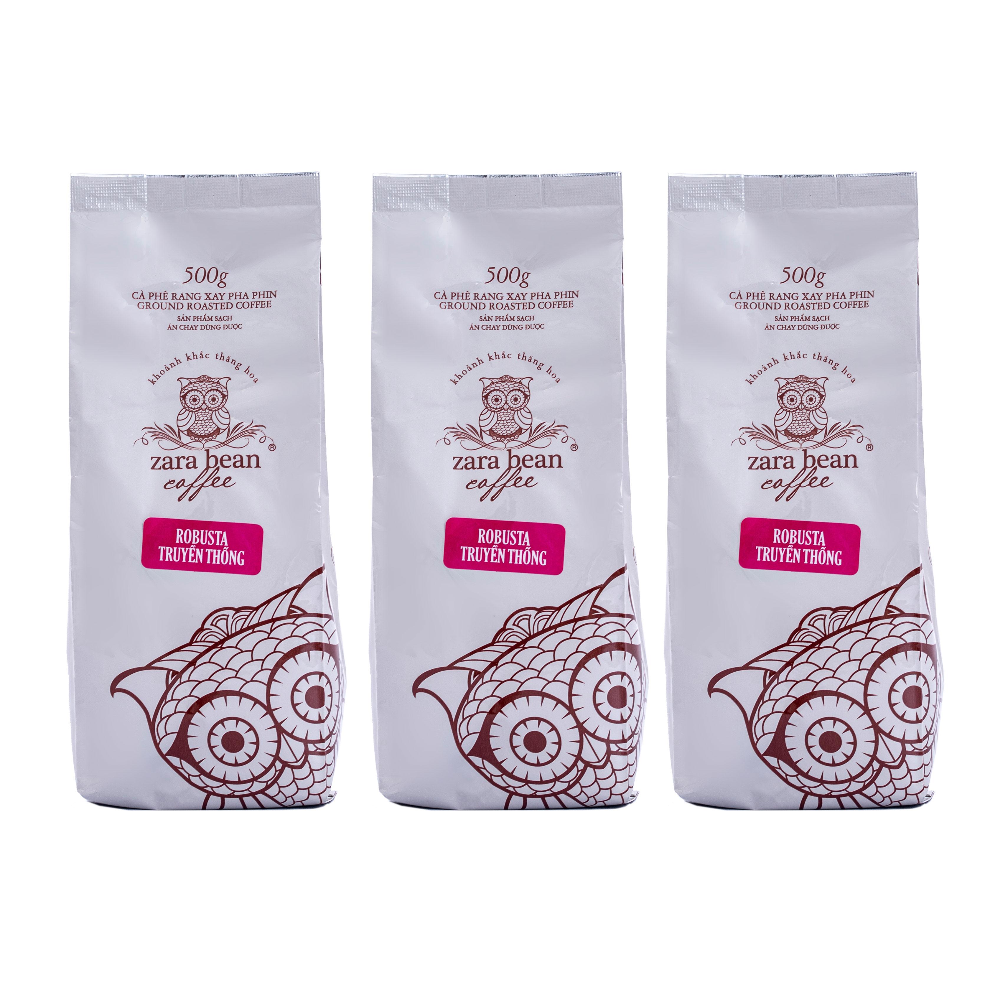 [HCM]Cà phê rang xay pha phin Robusta - Combo 3 hộp x 500g